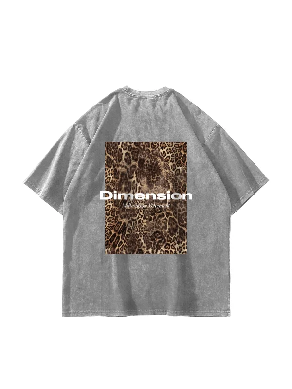 Dİmension Baskılı Leopar Desenli 24/1 Oversize Unisex Yıkamalı Beyaz Tshirt