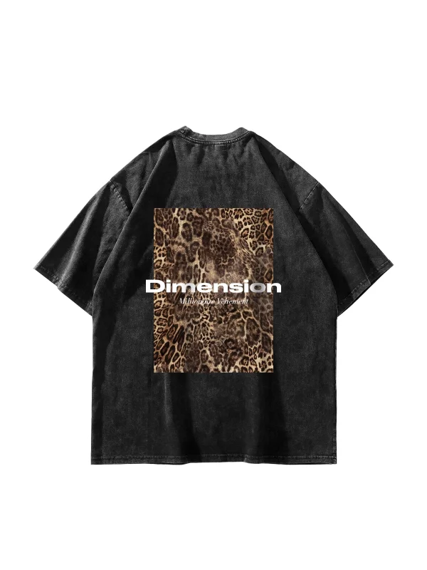 Dİmension Baskılı Leopar Desenli 24/1 Oversize Unisex Yıkamalı Siyah Tshirt