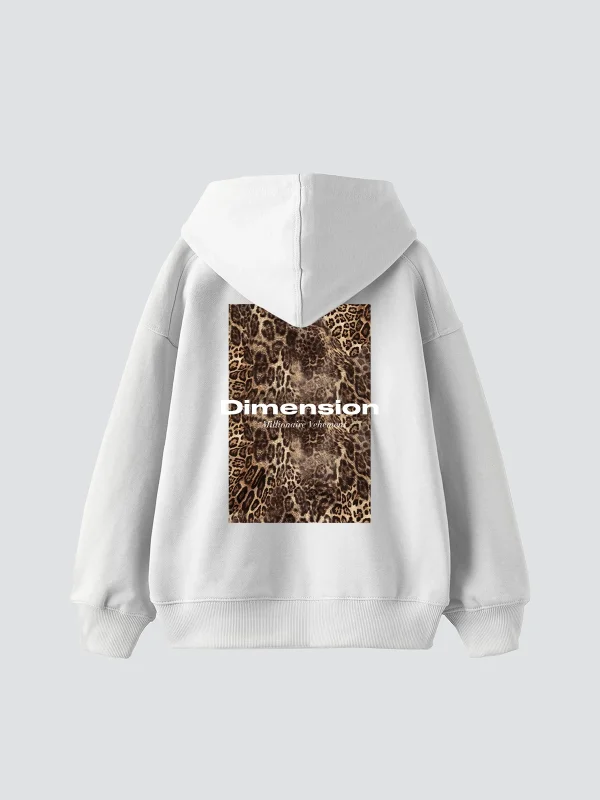 Dimension Leopar Baskılı Oversize Unisex Premium Beyaz Hoodie