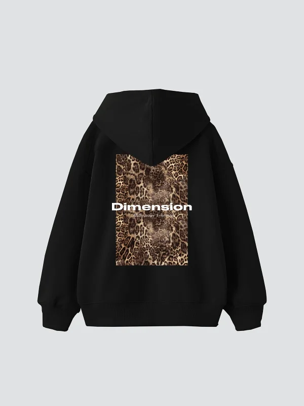 Dimension Baskılı Oversize Unisex Premium Siyah Hoodie