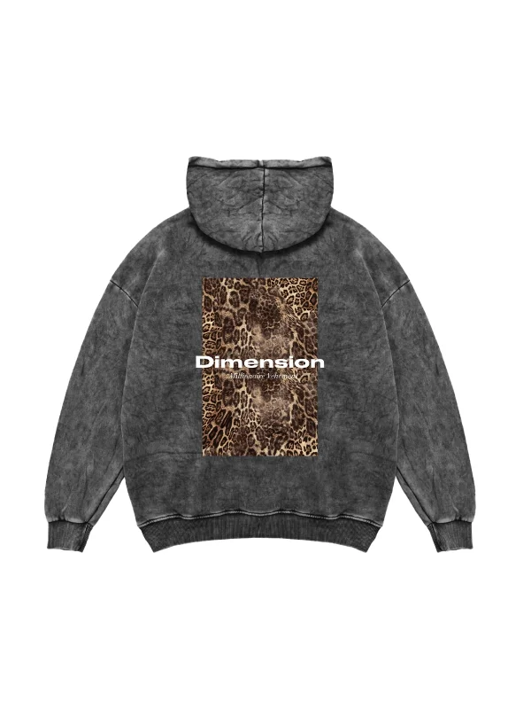 Dimension Baskılı Oversize Unisex Premium Yıkamalı Siyah Hoodie
