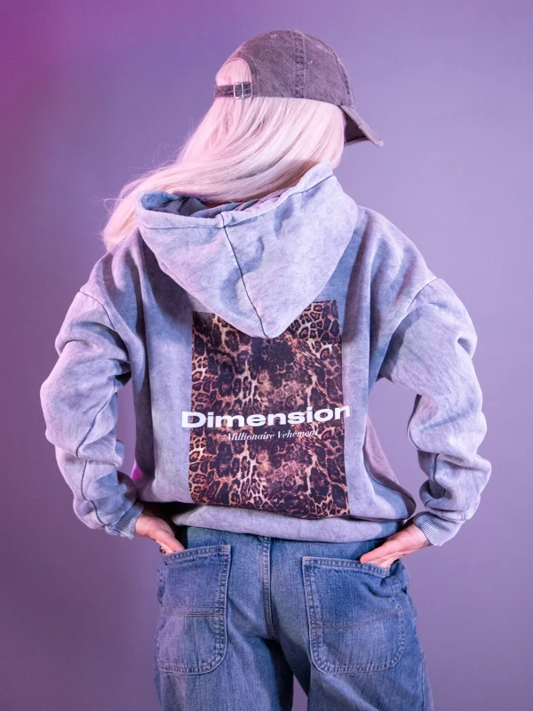 Dimension Leopar Baskılı Oversize Unisex Premium Yıkamalı Beyaz Hoodie