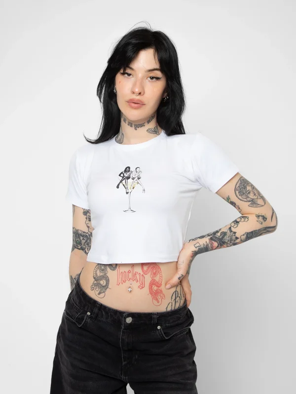 Dirty Martini Baskılı Beyaz Crop Top