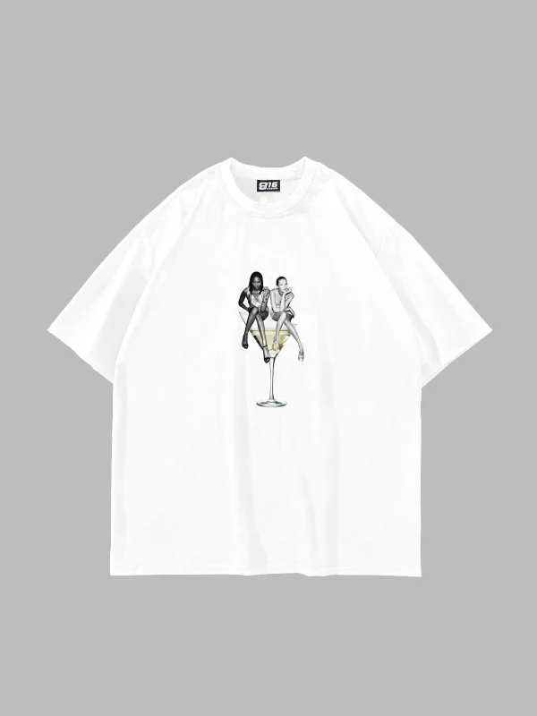 Dirty Martini Baskılı Oversize Unisex Beyaz Tshirt