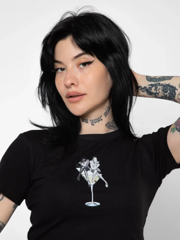 Dirty Martini Baskılı Siyah Crop Top