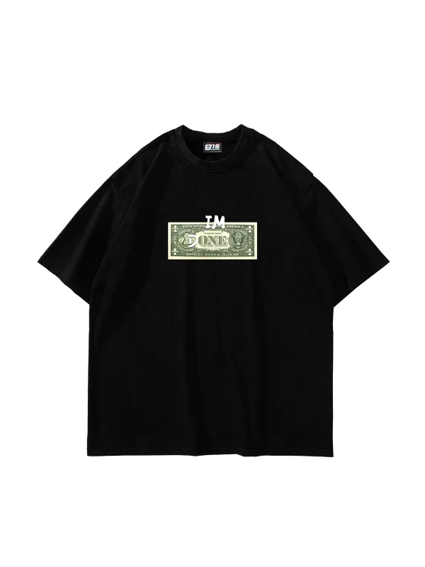 Dollar Baskılı Oversize Unisex Siyah Tshirt
