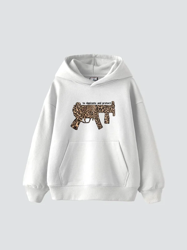 Dominate And Project Baskılı Oversize Unisex Premium Beyaz Hoodie