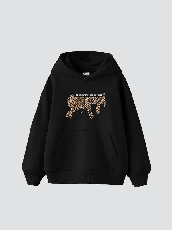 Dominate And Project Baskılı Oversize Unisex Premium Siyah Hoodie