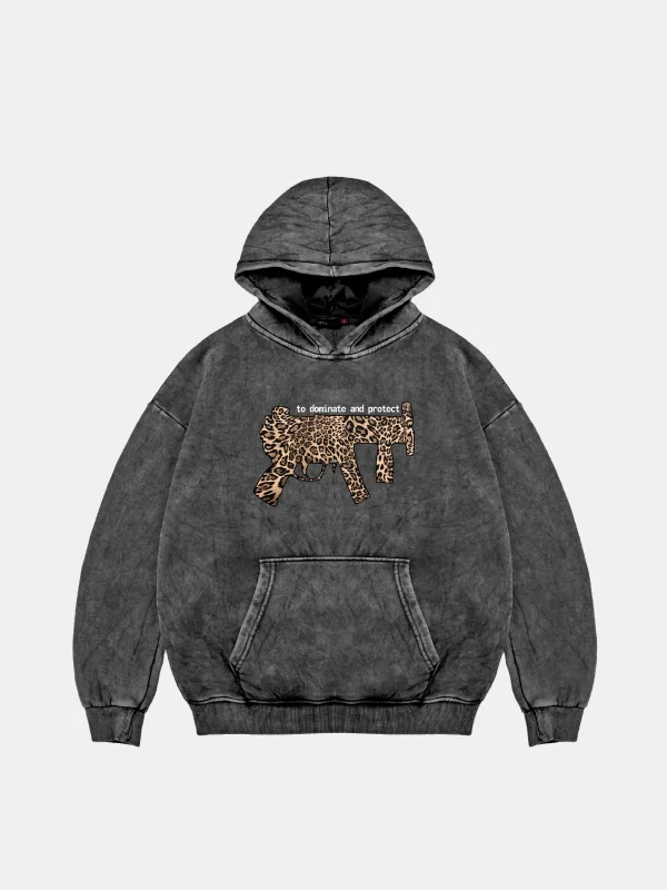 Dominate And Project Baskılı Oversize Unisex Premium Yıkamalı Siyah Hoodie