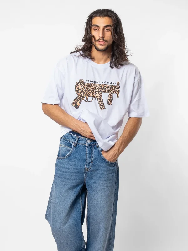 Dominate And Protect Baskılı 24/1 Oversize Unisex Beyaz Tshirt
