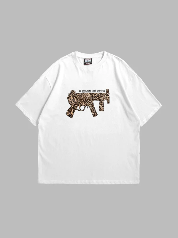 Dominate And Protect Baskılı 24/1 Oversize Unisex Beyaz Tshirt