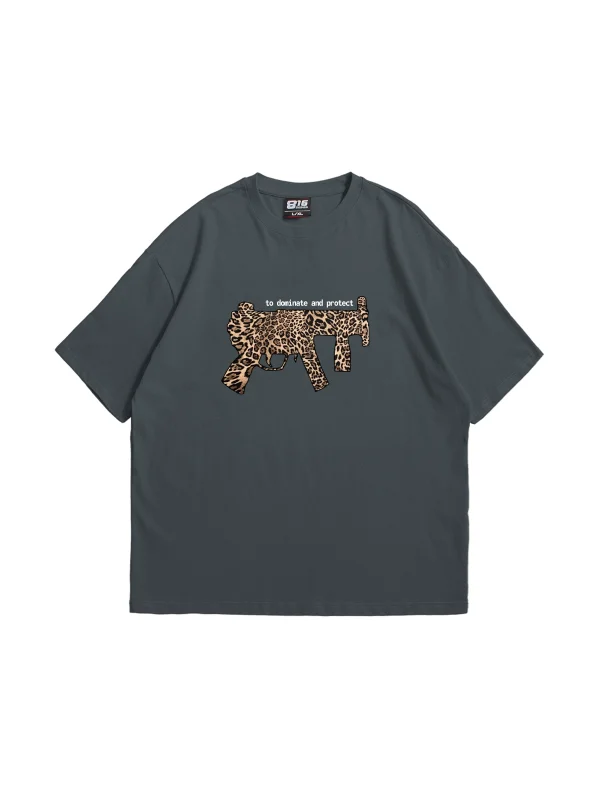 Dominate And Protect Baskılı 24/1 Oversize Unisex Füme Tshirt