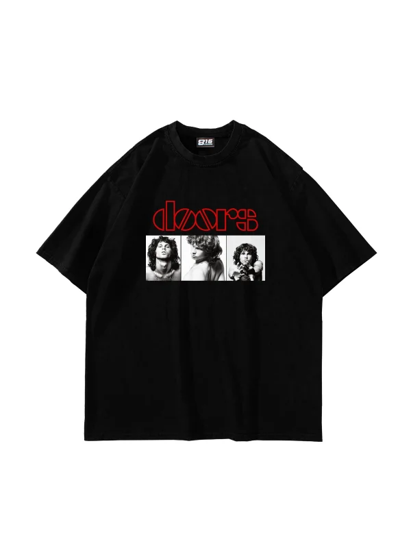 Doors Baskılı Oversize Unisex Siyah Tshirt