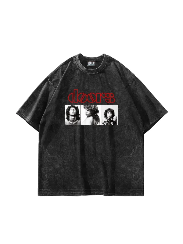 Doors Baskılı Oversize Unisex Yıkamalı Siyah Tshirt
