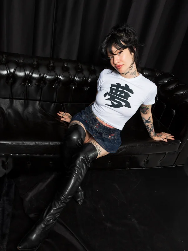 Dream Baskılı Beyaz Crop Top