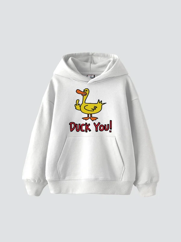 Duck You Baskılı Oversize Unisex Premium Beyaz Hoodie