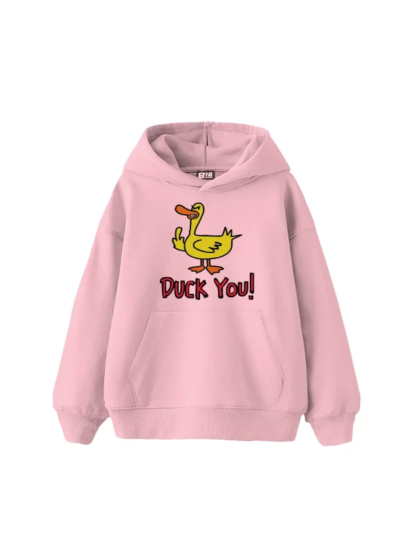 Duck You Baskılı Oversize Unisex Premium Pembe Hoodie