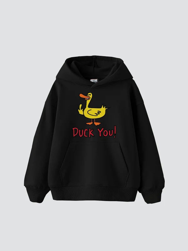 Duck You Baskılı Oversize Unisex Premium Siyah Hoodie