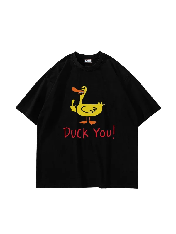Duck You! Baskılı Oversize Unisex Siyah Tshirt