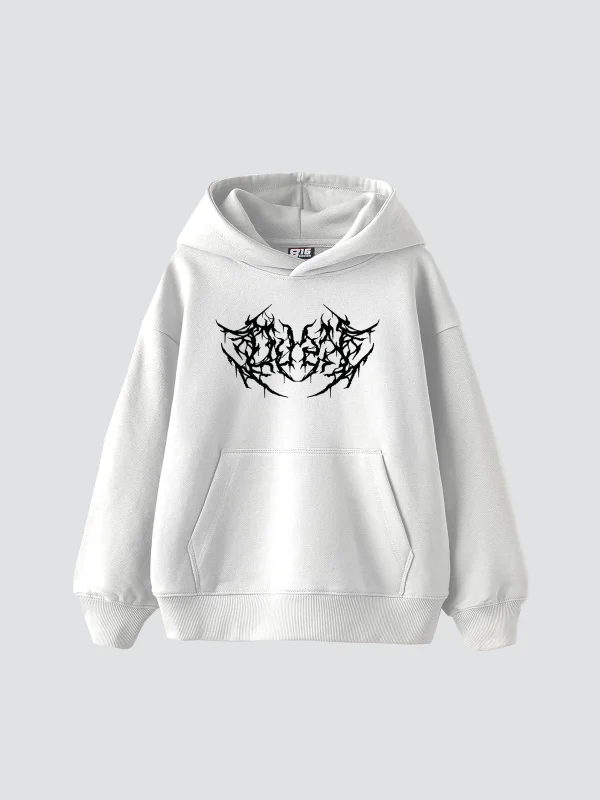 Dusk Baskılı Oversize Unisex Beyaz Hoodie