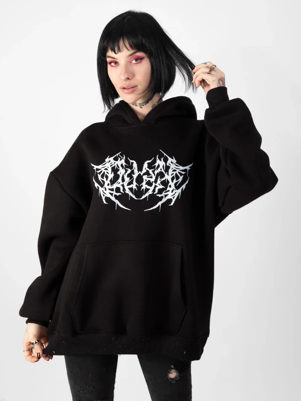 Dusk Baskılı Oversize Unisex Siyah Hoodie