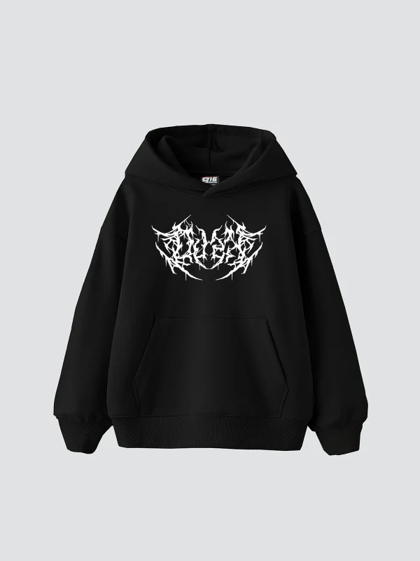 Dusk Baskılı Oversize Unisex Siyah Hoodie