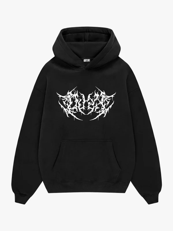 Dusk Baskılı Oversize Unisex Siyah Hoodie