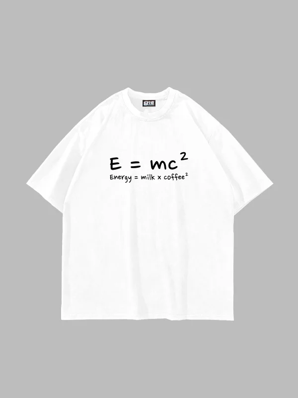 E=mc2 Baskılı Oversize Unisex Beyaz Tshirt