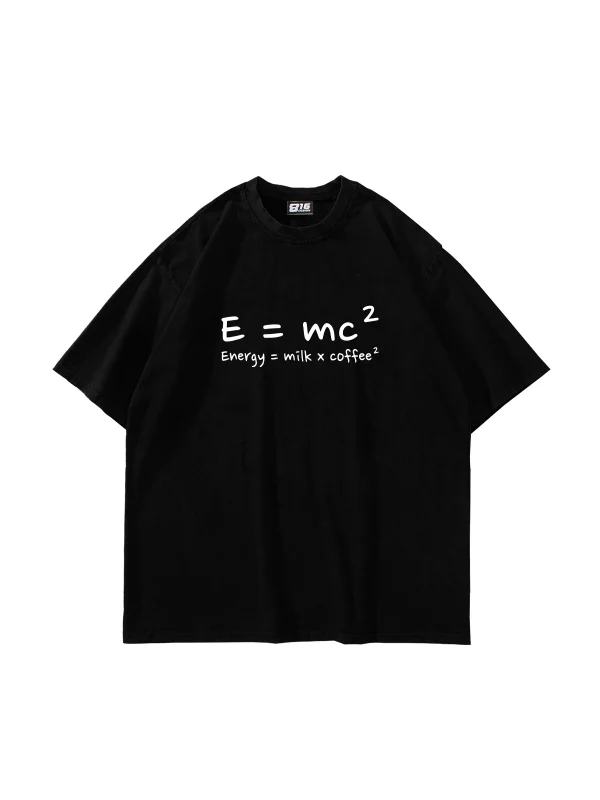 E=mc2 Baskılı Oversize Unisex Siyah Tshirt