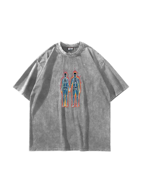 Electrical Love Baskılı Yıkamalı Beyaz Oversize Tshirt