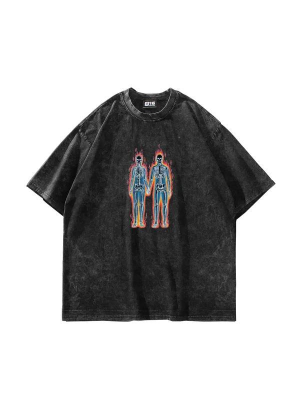 Electrical Love Baskılı Yıkamalı Füme Oversize Tshirt