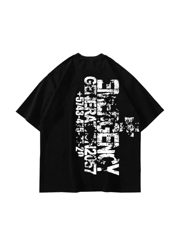 Emergency Baskılı Siyah Oversize Tshirt