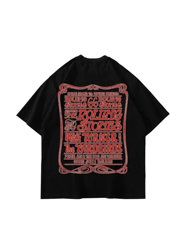 Rolling Stones 1966 Vintage Konser Baskılı Siyah Oversize Tshirt