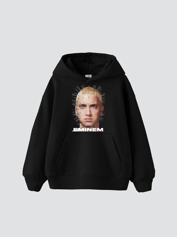 Eminem Baskılı Oversize Unisex Premium Siyah Hoodie