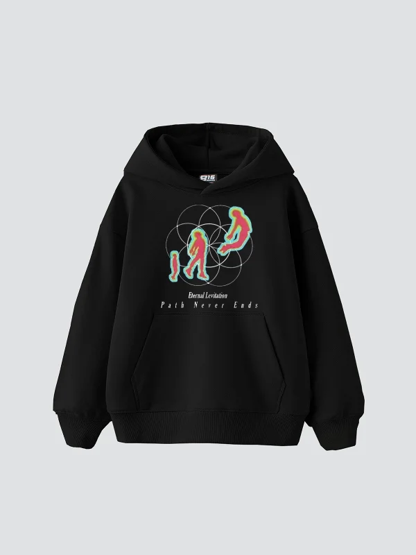 Eternal Levitation Baskılı Oversize Unisex Siyah Hoodie