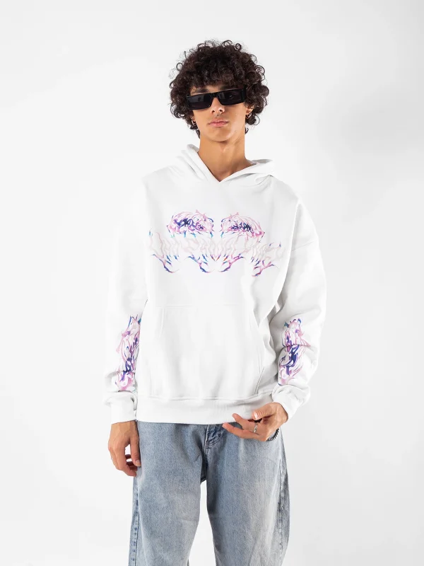 Eternal Text Baskılı Oversize Unisex Beyaz Hoodie