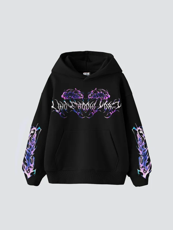 Eternal Text Baskılı Oversize Unisex Siyah Hoodie