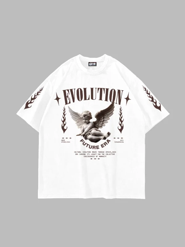 Evolution Angel V2 Baskılı 24/1 Oversize Unisex Beyaz Tshirt