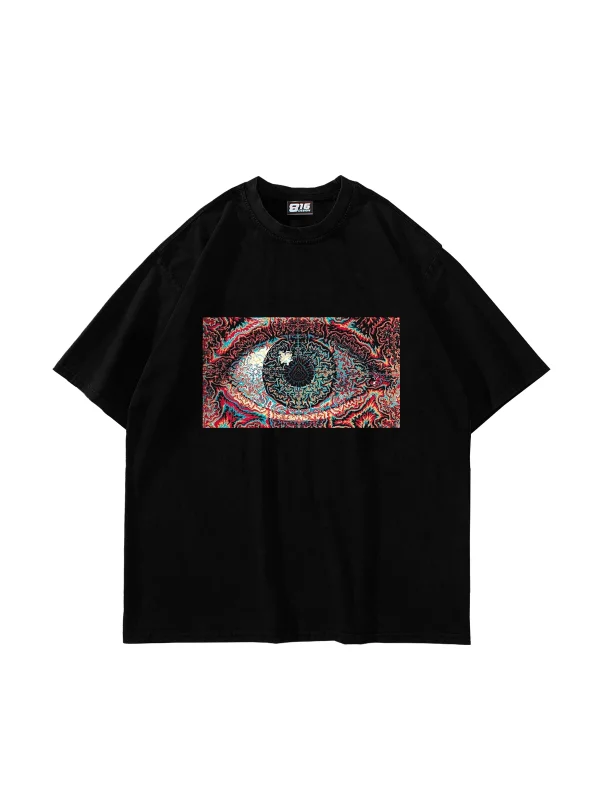 Eye Hallucination Baskılı Oversize Unisex Siyah Tshirt