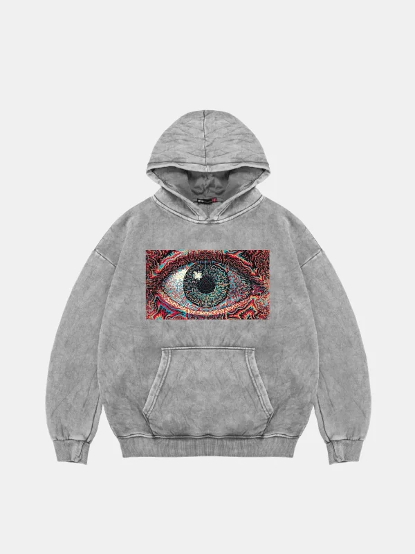 Eye Hallucination Oversize Unisex Yıkamalı Beyaz Hoodie