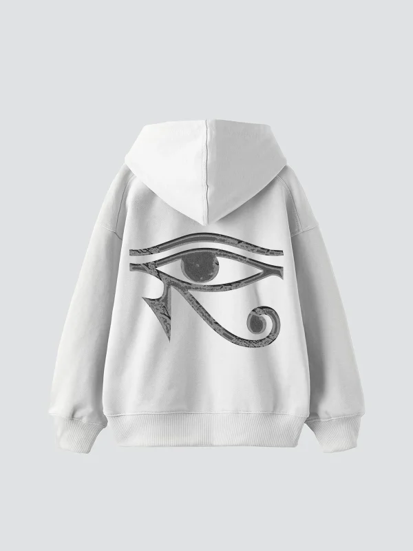 Eye Of Horus Baskılı Oversize Unisex Beyaz Hoodie