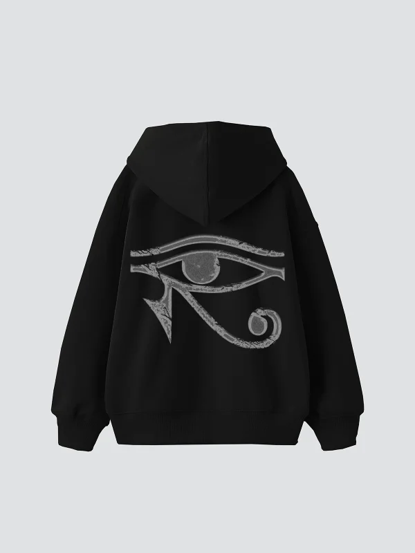Eye Of Horus Baskılı Oversize Unisex Siyah Hoodie