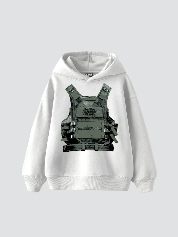 F*ck War Baskılı Oversize Unisex Beyaz Hoodie