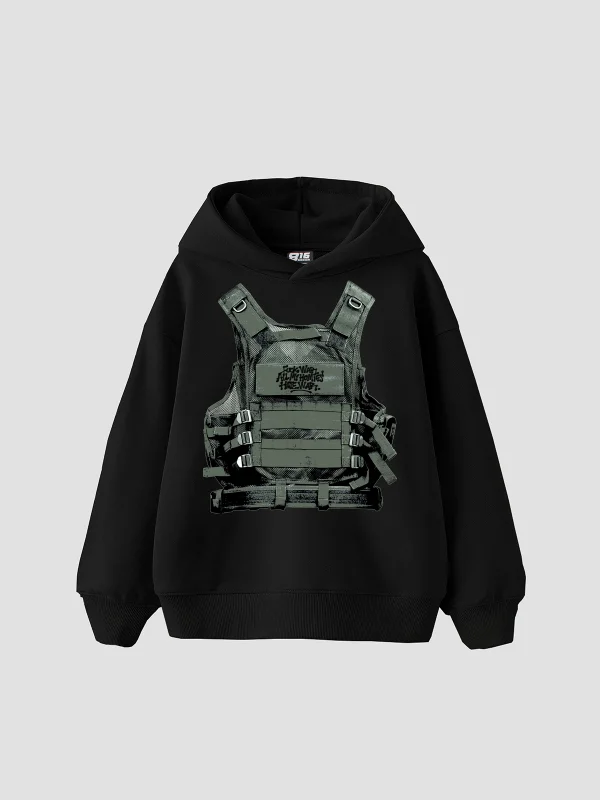F*ck War Baskılı Oversize Unisex Siyah Hoodie