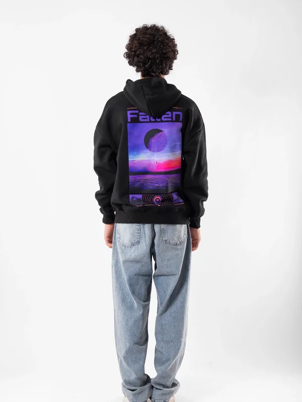 Fallen Baskılı Oversize Unisex Siyah Hoodie