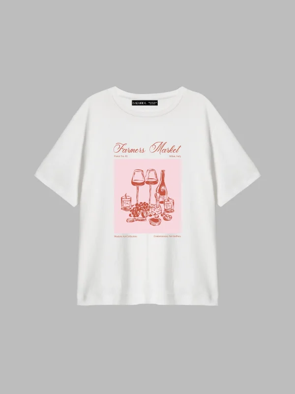 Farmers Market Baskılı Relaxed Fit Beyaz Kadın Tshirt