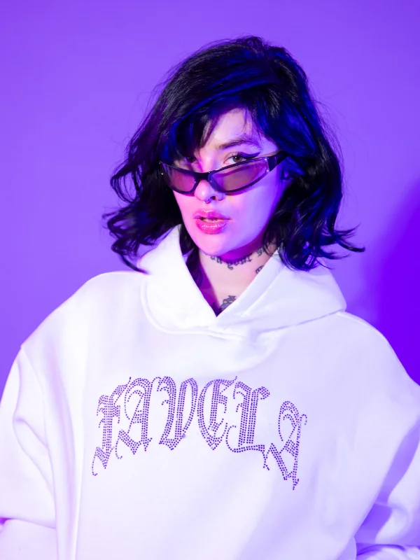 Favela Taş Baskılı Oversize Unisex Beyaz Hoodie