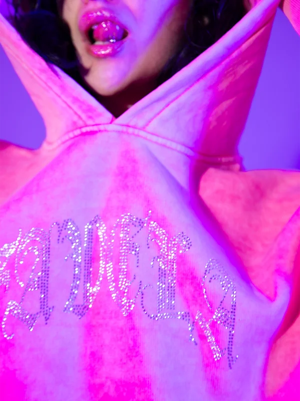 Favela Taş Baskılı Oversize Unisex Yıkamalı Pembe Hoodie