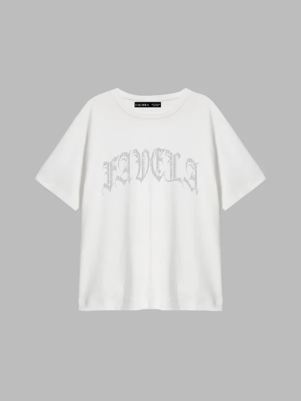 Favela Taş Baskılı Relaxed Fit Beyaz Kadın Tshirt