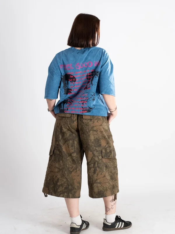 Feel Good Inc Baskılı Oversize Unisex Yıkamalı Mavi Tshirt